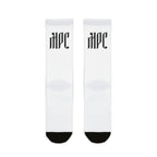White Sublimation Crew Socks with Minimal Black Accent (Text Logo)