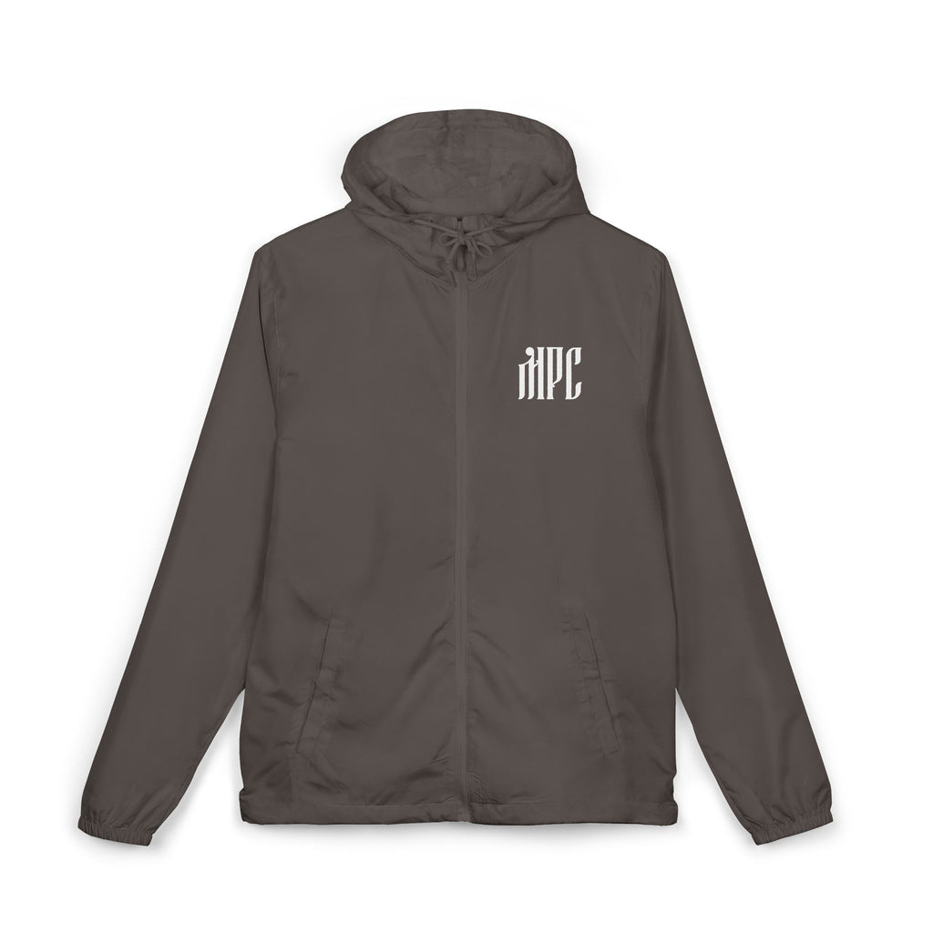Windbreaker Jacket — White Camo with Gothic 'HPC' Back Logo