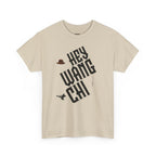 Hey Wang Chi Graphic Tee — Vintage Detective Hat & Flying Knife Design