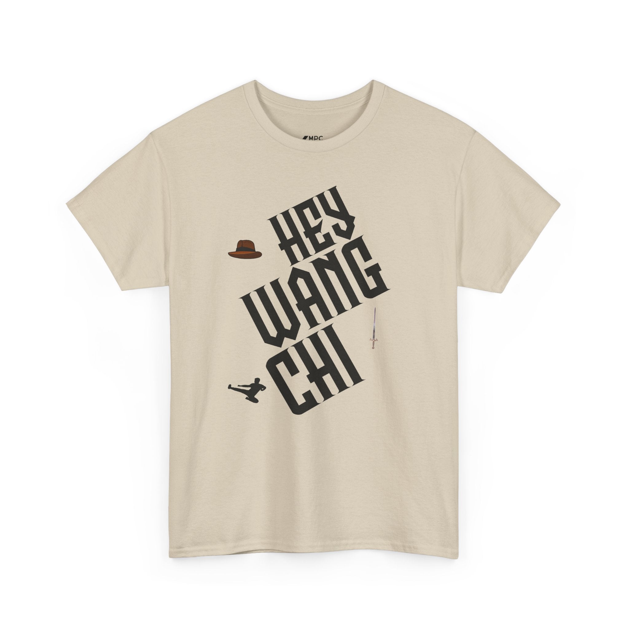Hey Wang Chi Graphic Tee — Vintage Detective Hat & Flying Knife Design