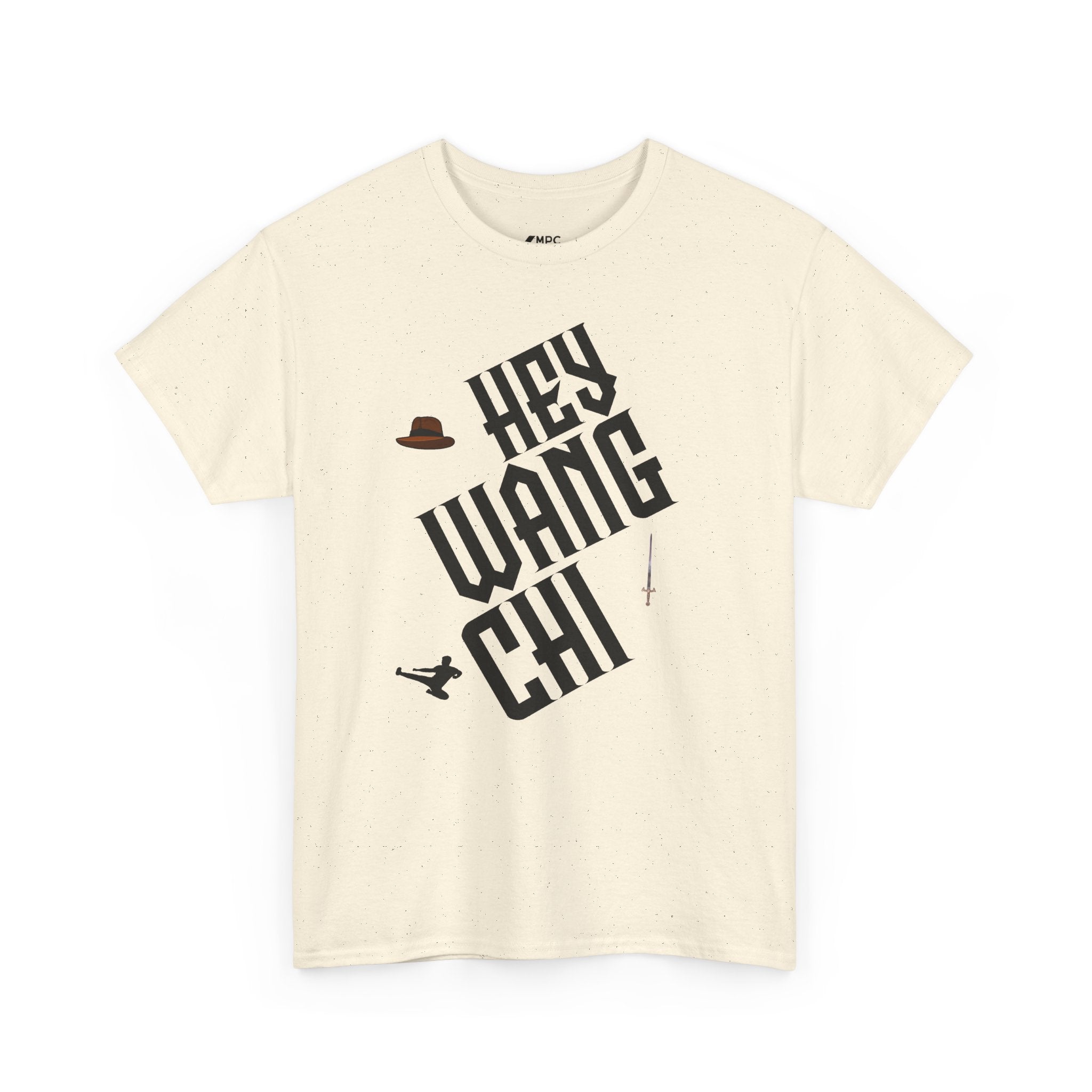 Hey Wang Chi Graphic Tee — Vintage Detective Hat & Flying Knife Design
