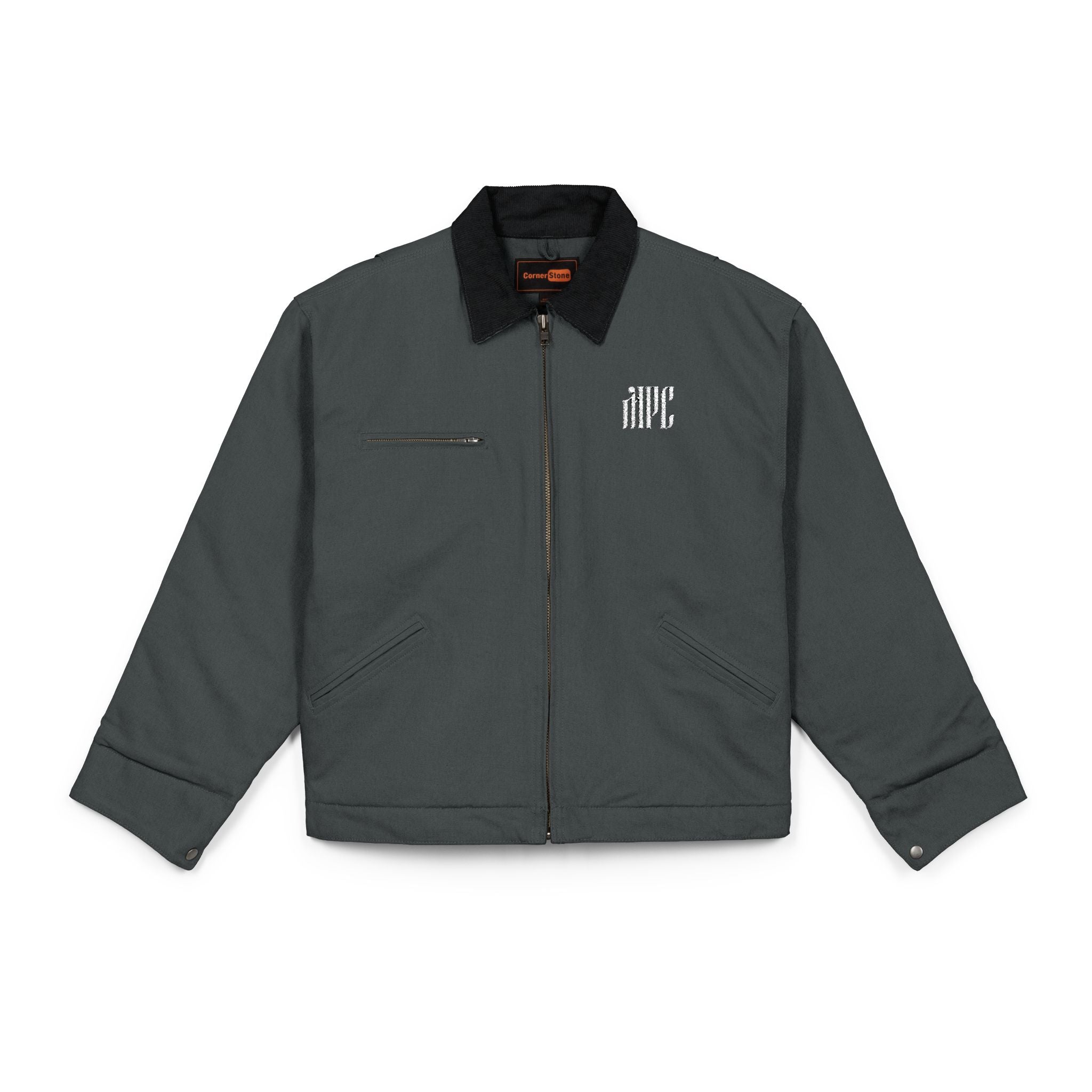 Duck Cloth Work Jacket — Black Durable Workwear Jacket with Small Chest Logo