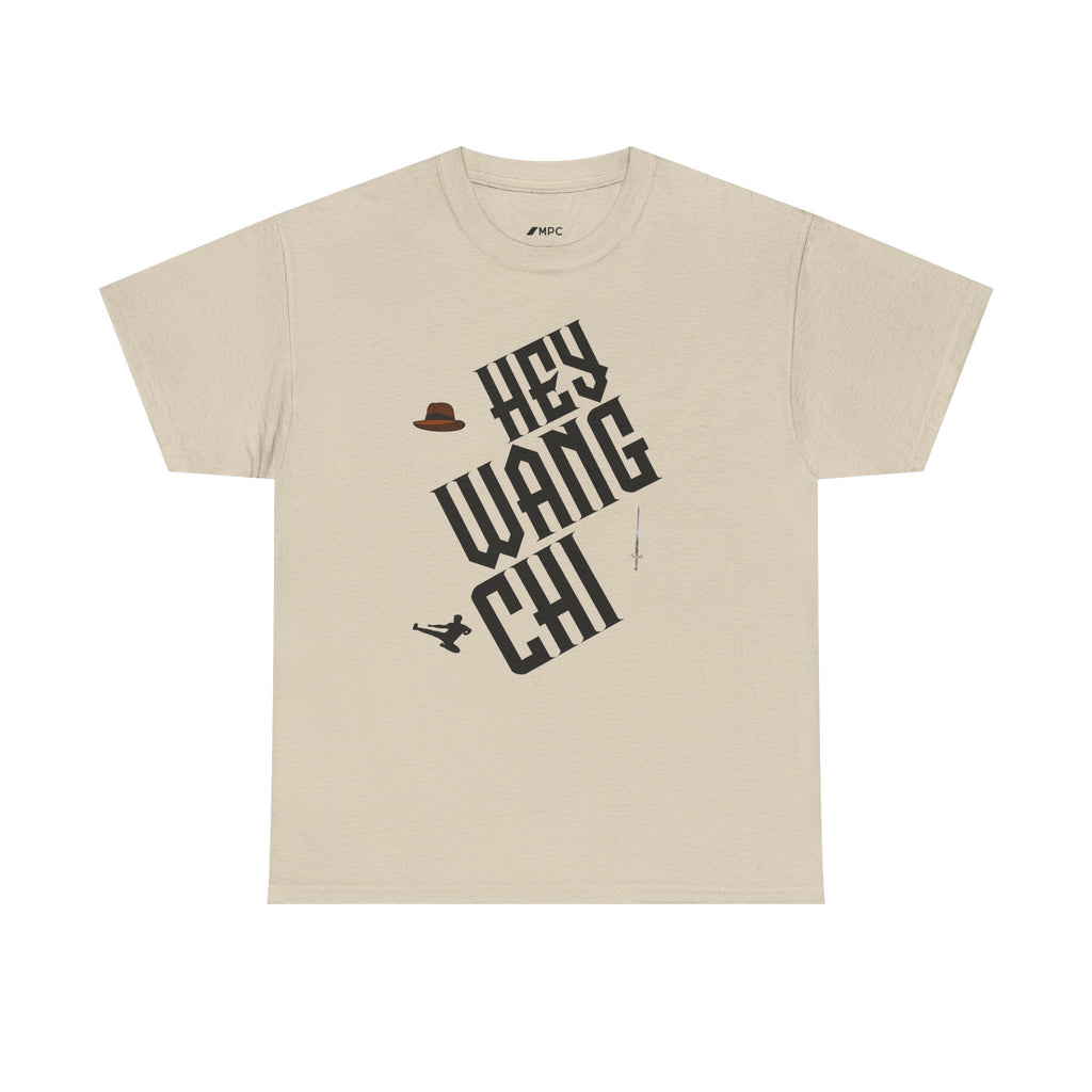 Hey Wang Chi Graphic Tee — Vintage Detective Hat & Flying Knife Design