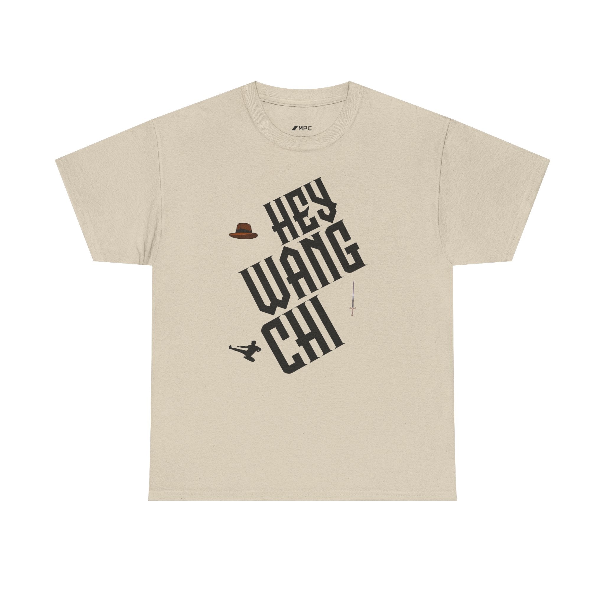 Hey Wang Chi Graphic Tee — Vintage Detective Hat & Flying Knife Design