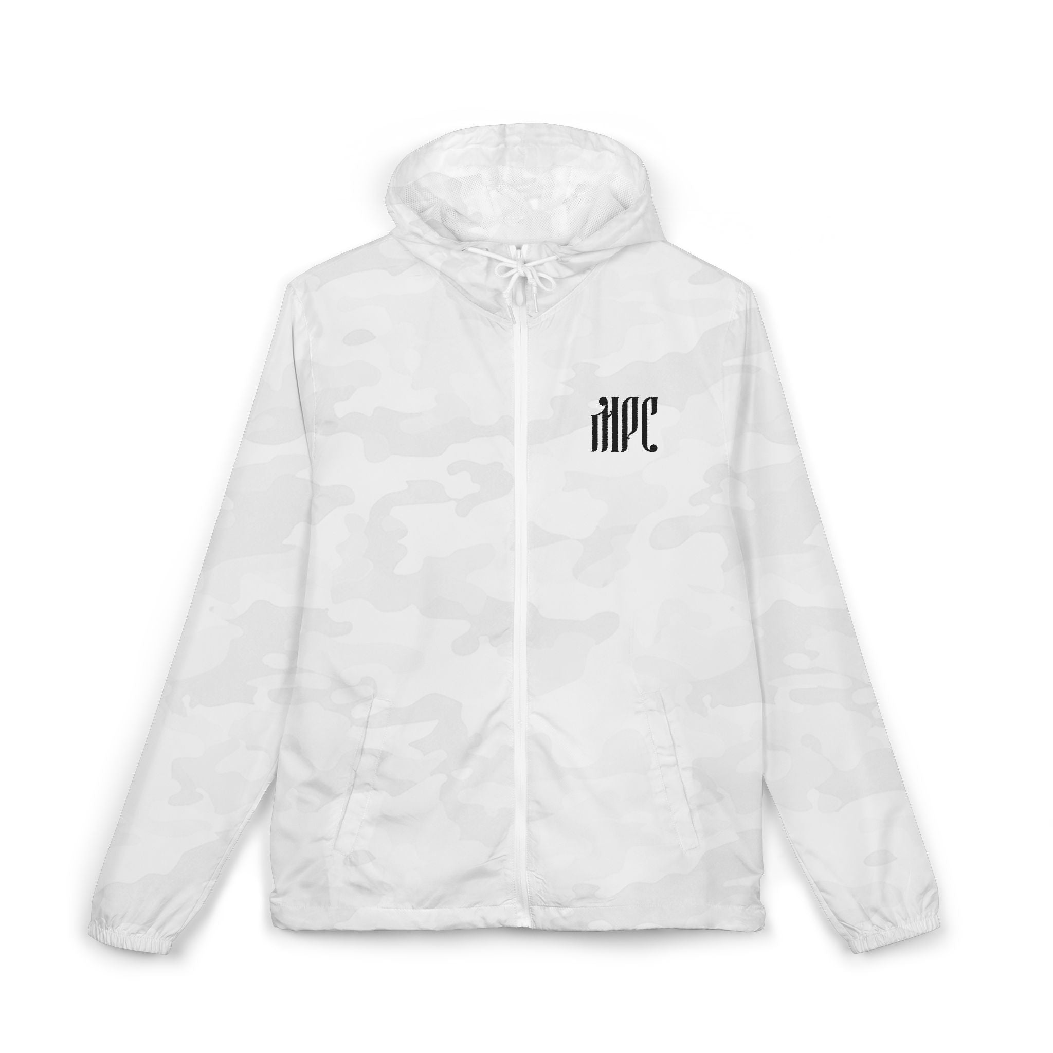 Windbreaker Jacket — White Camo with Gothic 'HPC' Back Logo