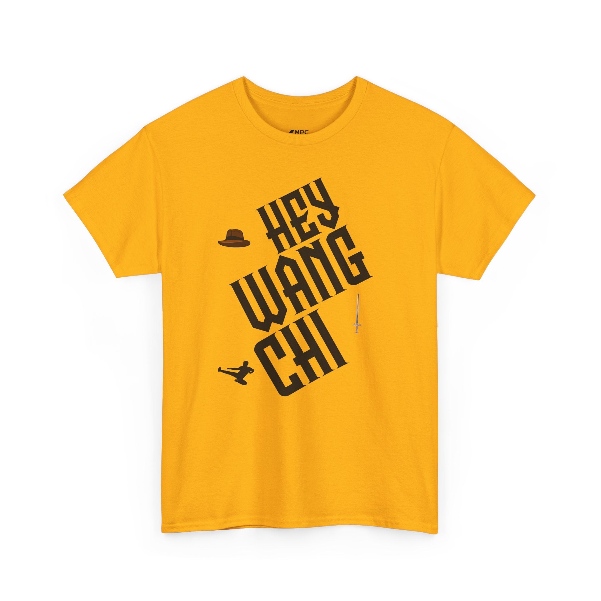 Hey Wang Chi Graphic Tee — Vintage Detective Hat & Flying Knife Design