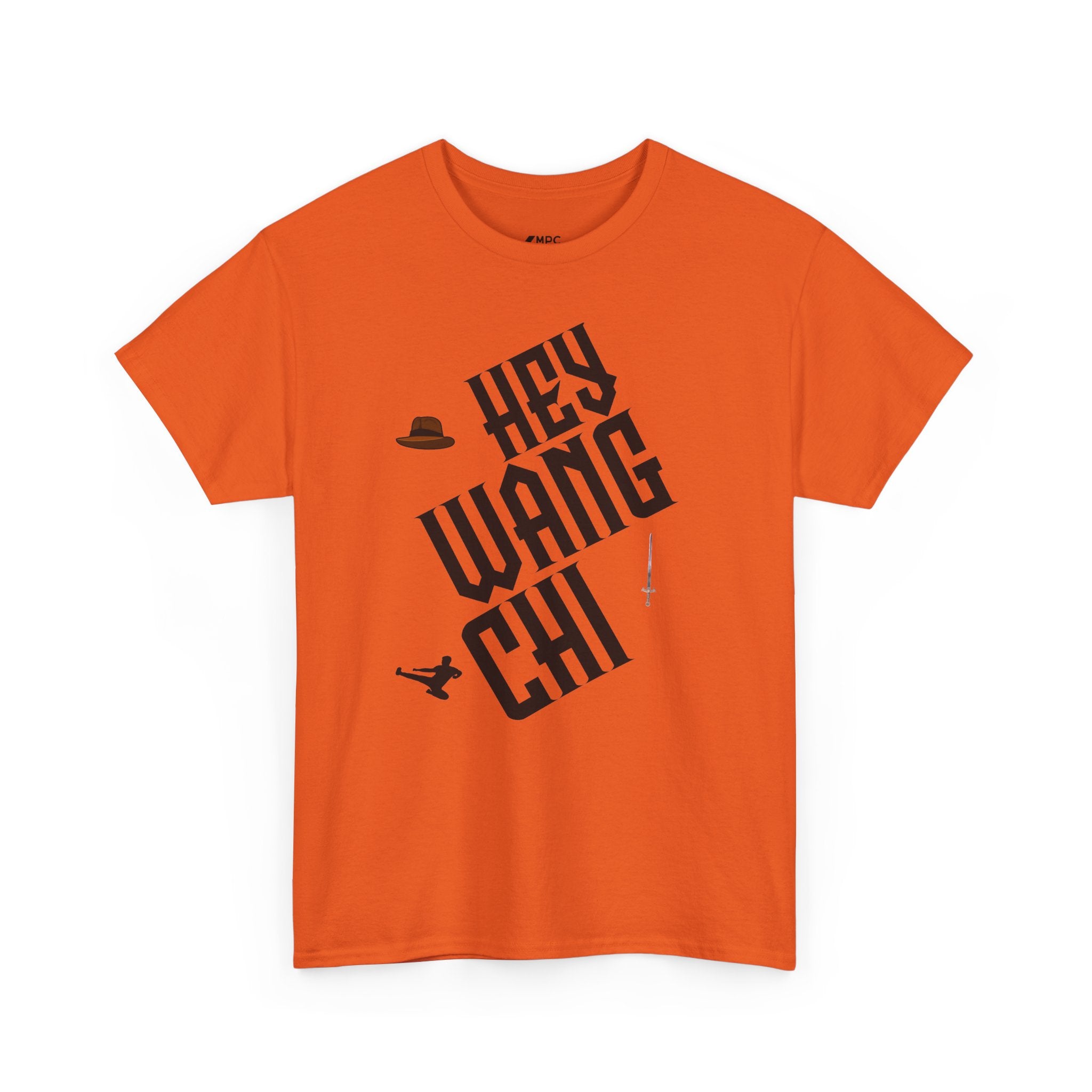 Hey Wang Chi Graphic Tee — Vintage Detective Hat & Flying Knife Design