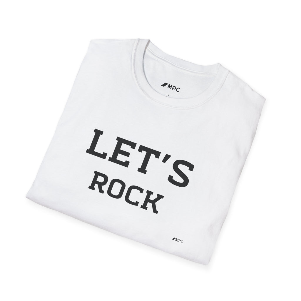 Let's Rock T-Shirt — Vintage Lettering Graphic Tee for Music Lovers