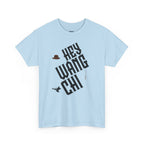 Hey Wang Chi Graphic Tee — Vintage Detective Hat & Flying Knife Design