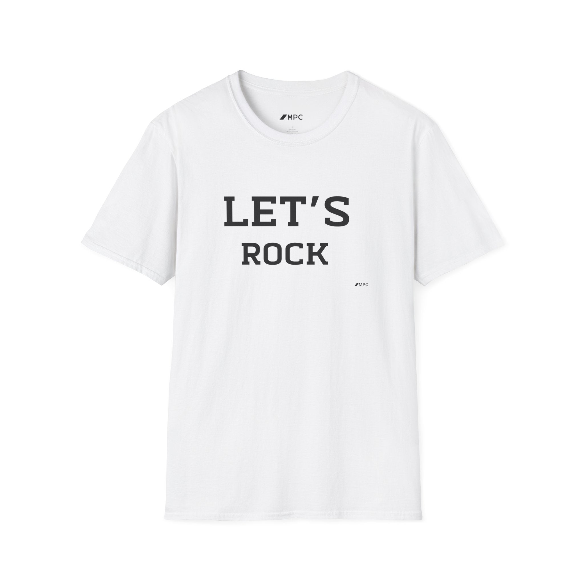 Let's Rock T-Shirt — Vintage Lettering Graphic Tee for Music Lovers
