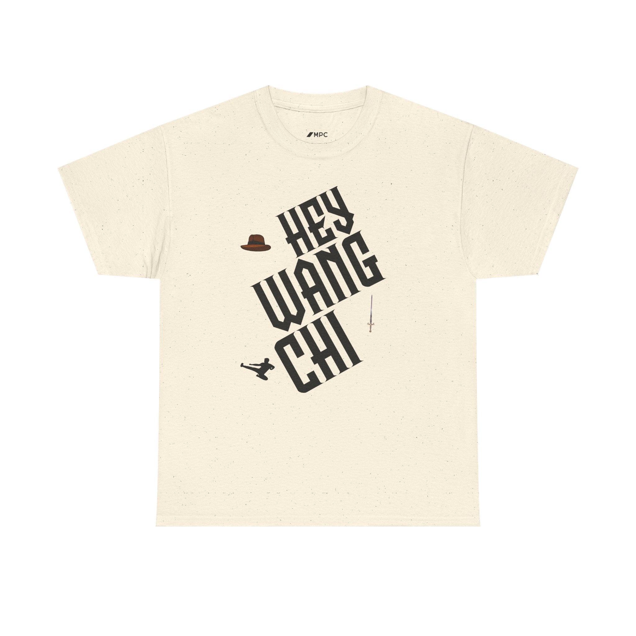 Hey Wang Chi Graphic Tee — Vintage Detective Hat & Flying Knife Design