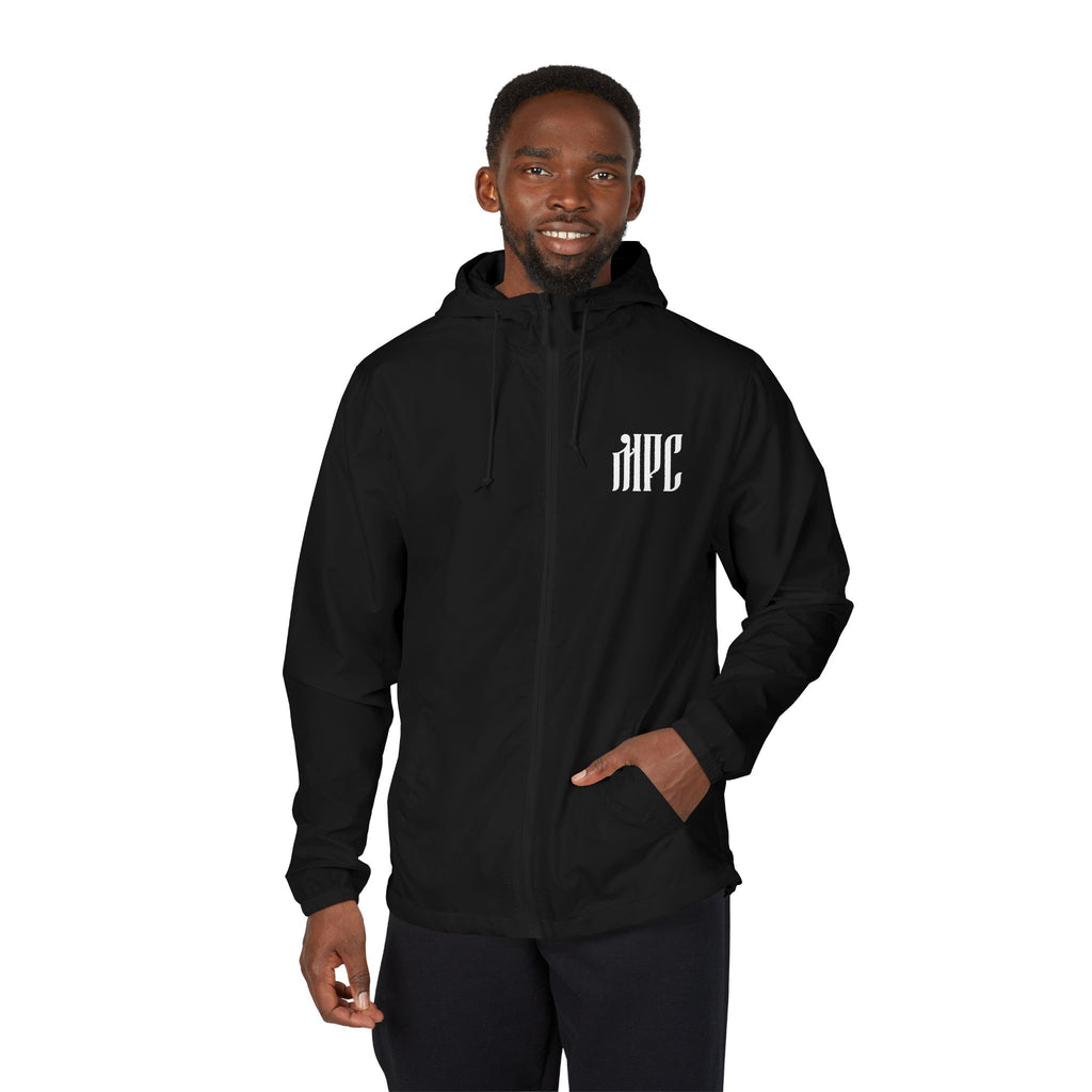 Windbreaker Jacket — White Camo with Gothic 'HPC' Back Logo