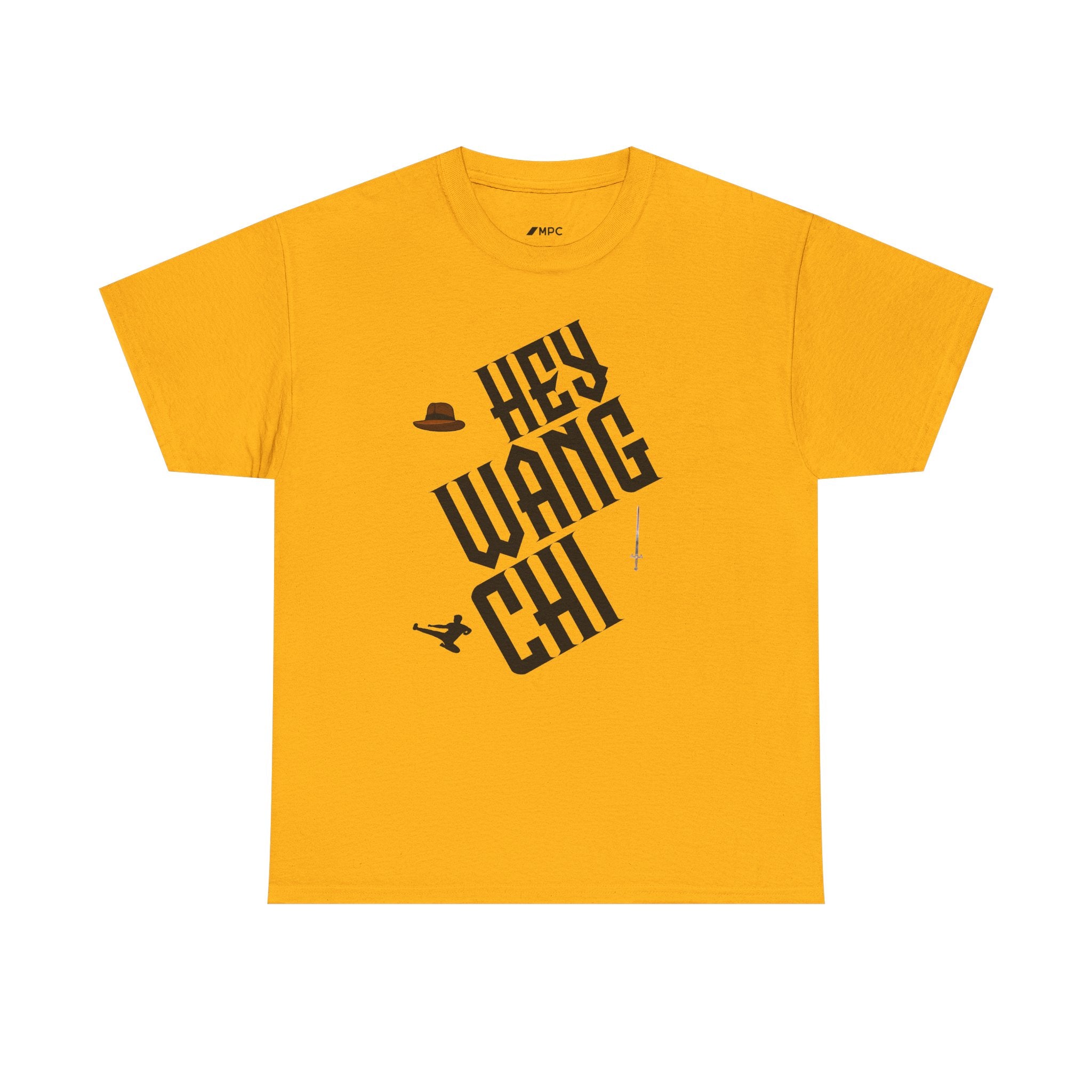 Hey Wang Chi Graphic Tee — Vintage Detective Hat & Flying Knife Design