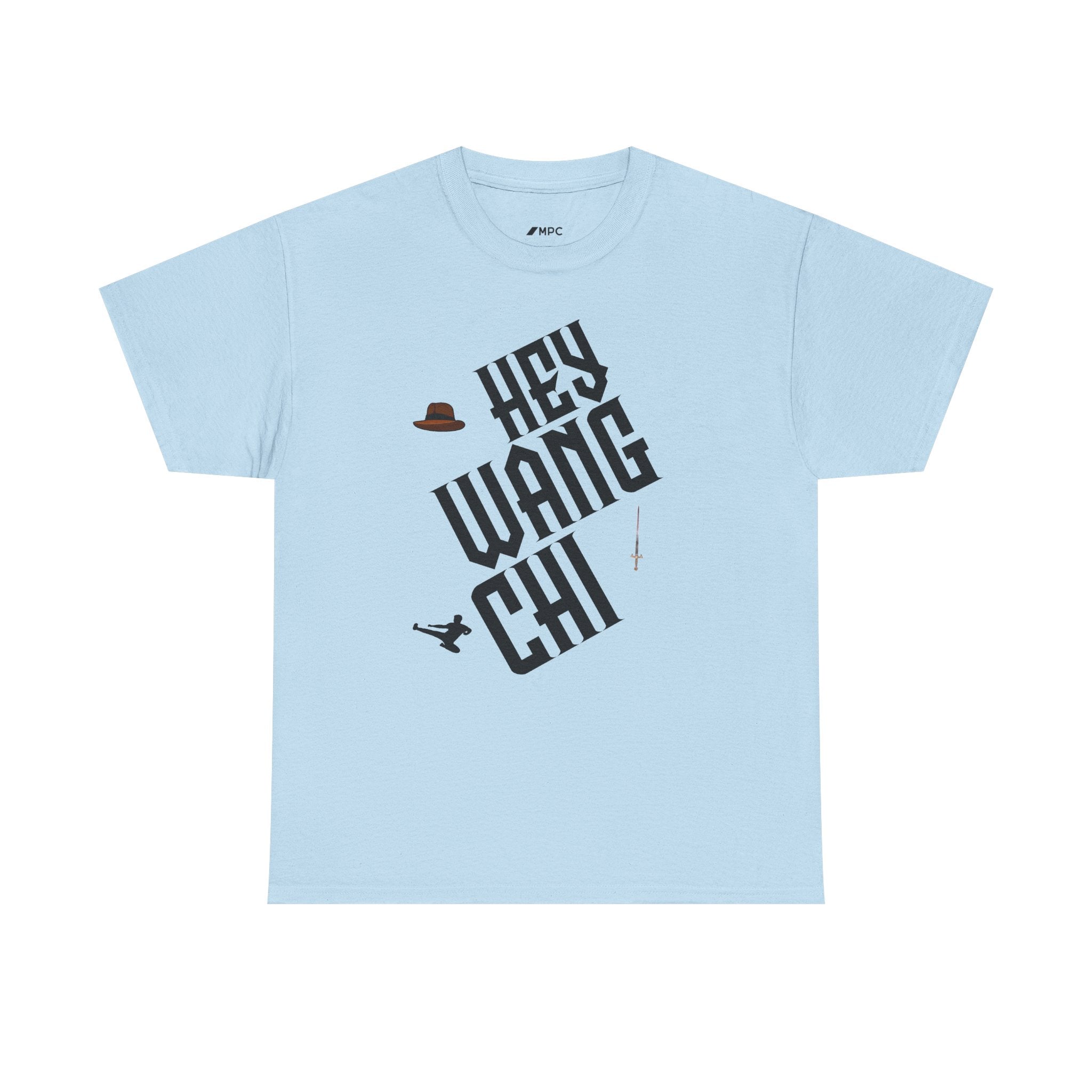 Hey Wang Chi Graphic Tee — Vintage Detective Hat & Flying Knife Design