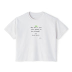 Women's Boxy Tee – Minimalist Text Graphic "Why don't you just speak to me already?" Casual Crop T-Shirt