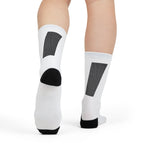 White Sublimation Crew Socks with Minimal Black Accent (Text Logo)
