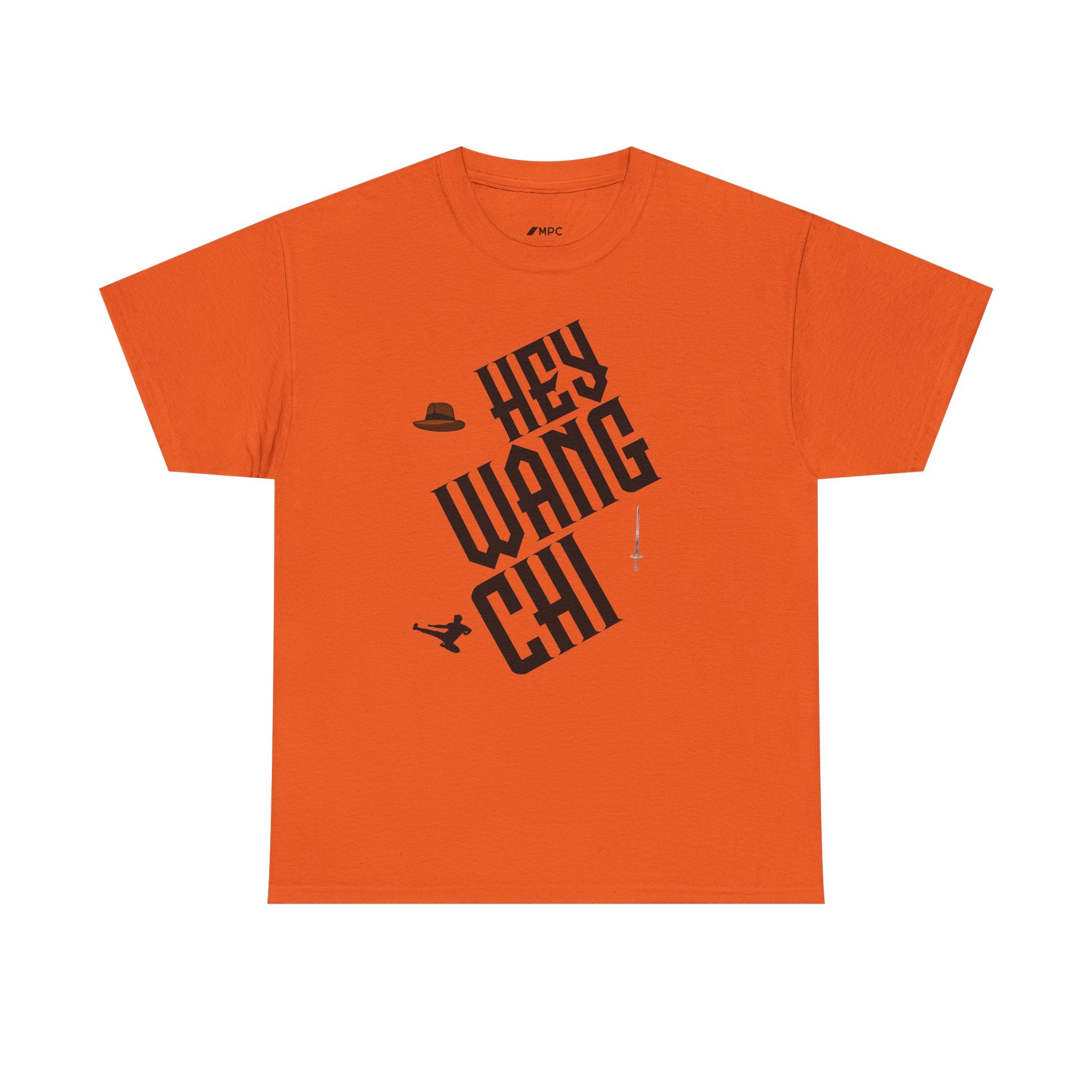Hey Wang Chi Graphic Tee — Vintage Detective Hat & Flying Knife Design