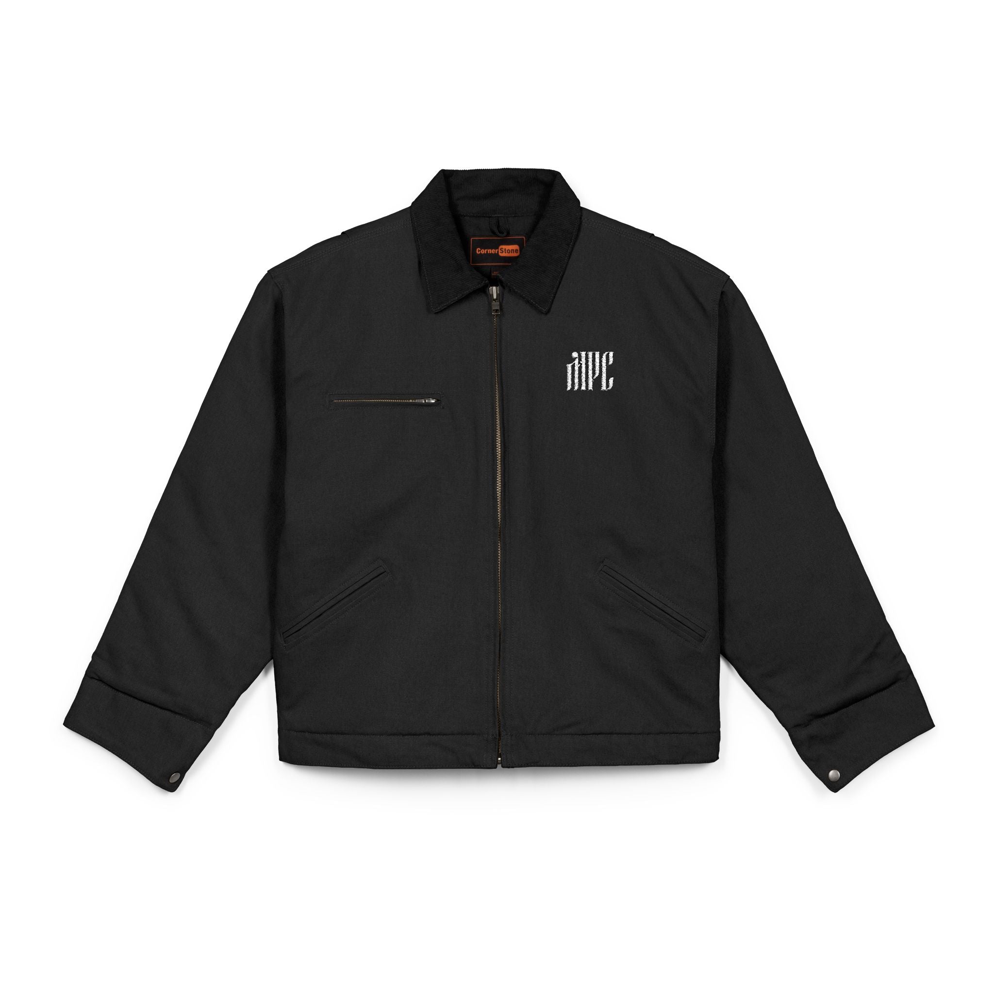 Duck Cloth Work Jacket — Black Durable Workwear Jacket with Small Chest Logo