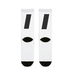 White Sublimation Crew Socks with Minimal Black Accent (Text Logo)