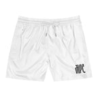 Men's White Mid-Length Swim Shorts with Minimal Black 'NPC' Logo — Casual Beach & Pool Trunks
